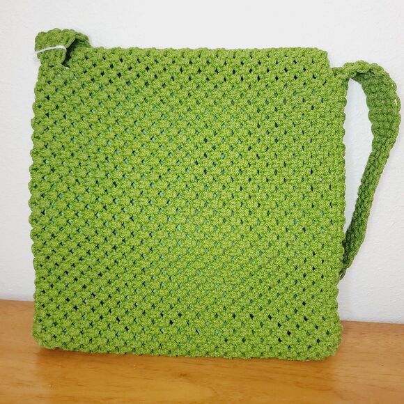 Vintage Green Macrame Bag Retro 1960's 70's Shoulder Purse Disco MCM Bag - Picture 2 of 7